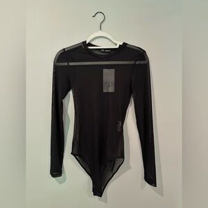 Zara Black Long Sleeve Mesh Bodysuit